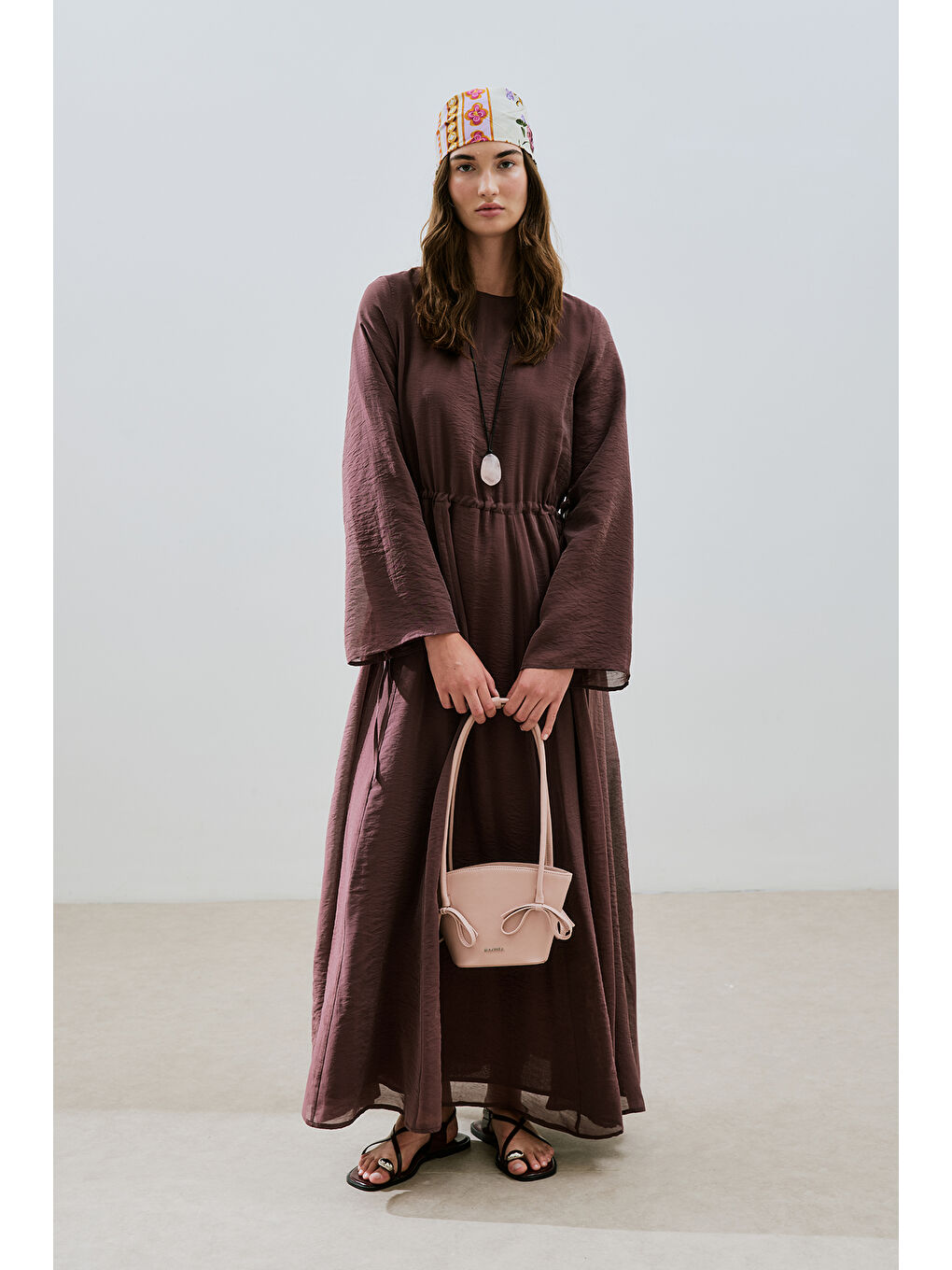 Uzun Beli Ayarlamalı Elbise Bordo-1