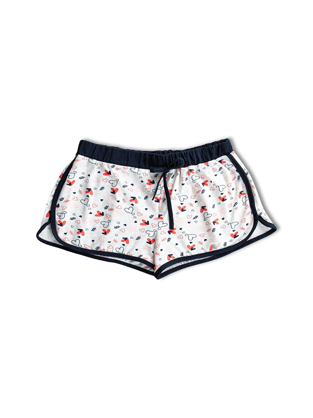 Lacivert Pamuklu Desenli Paçası Biyeli Kadın Mini Şort