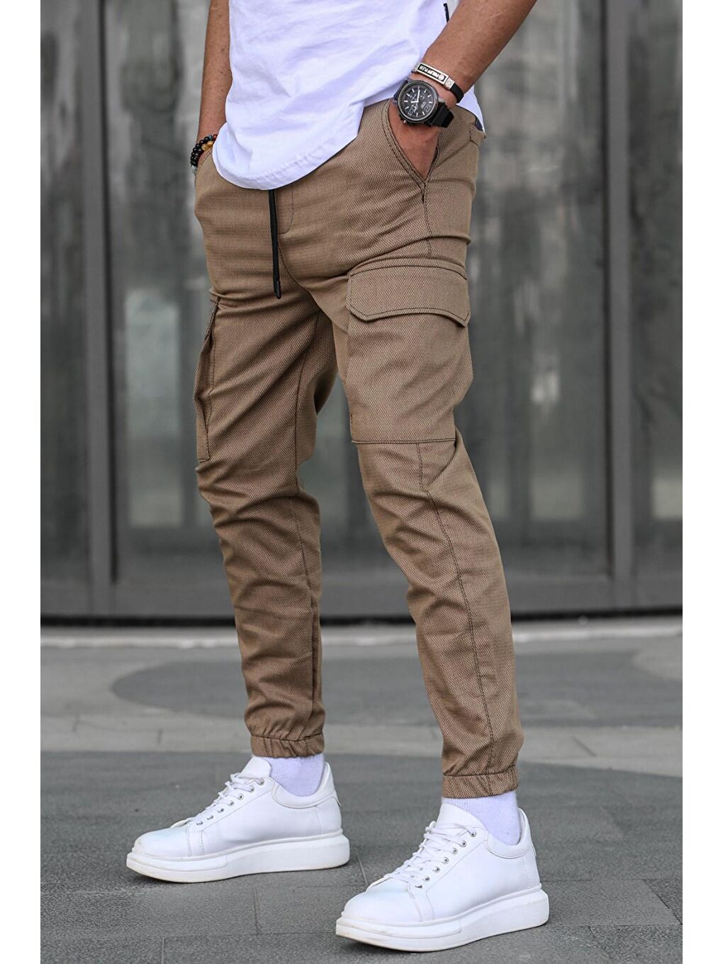 Kahverengi Kargo Cep Erkek Jogger Pantolon 5463