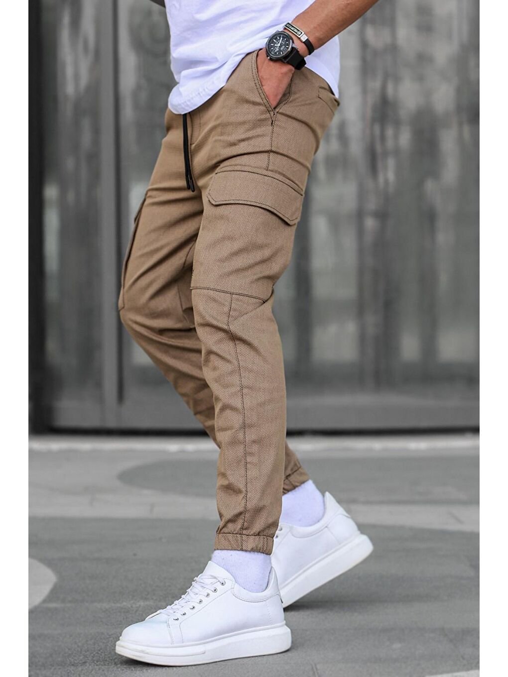 Kahverengi Kargo Cep Erkek Jogger Pantolon 5463-1