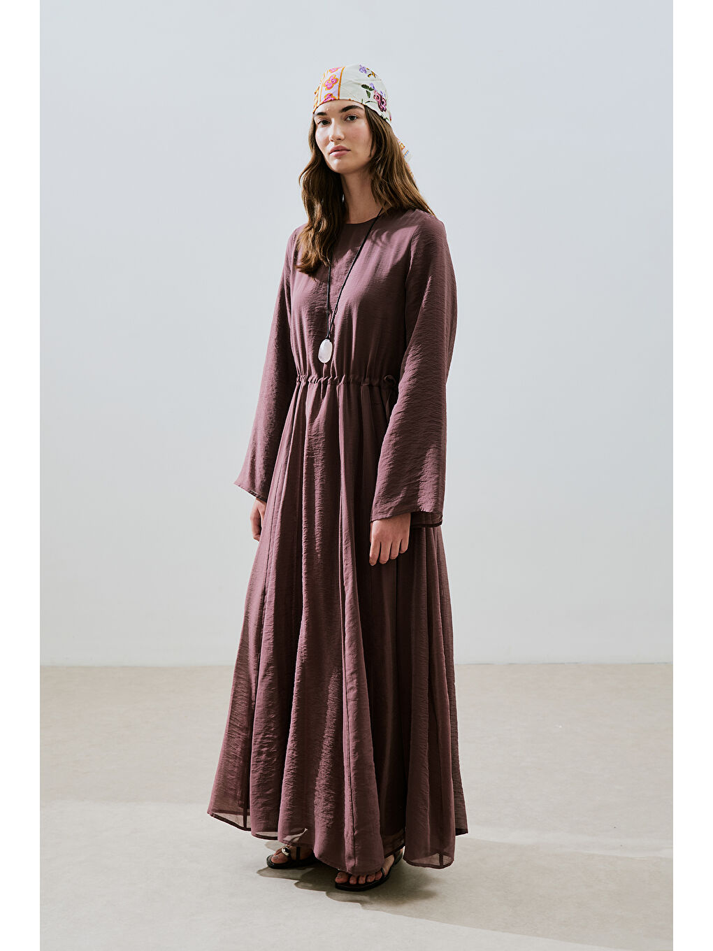 Uzun Beli Ayarlamalı Elbise Bordo-4