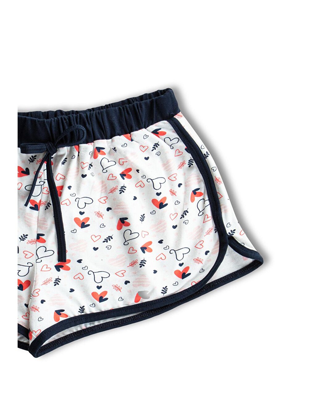 Lacivert Pamuklu Desenli Paçası Biyeli Kadın Mini Şort-1