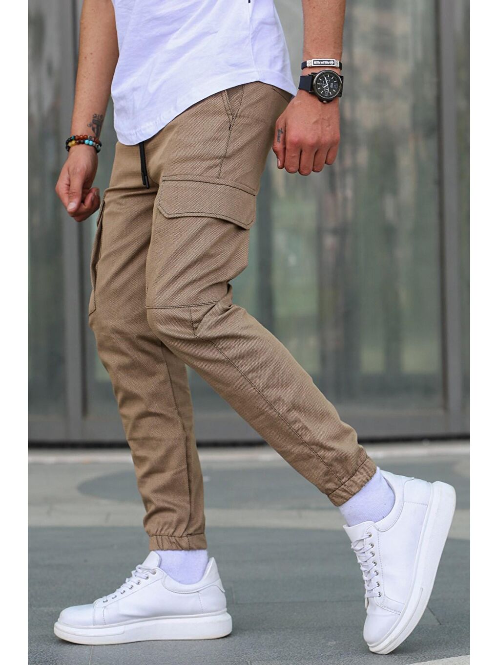 Kahverengi Kargo Cep Erkek Jogger Pantolon 5463-2