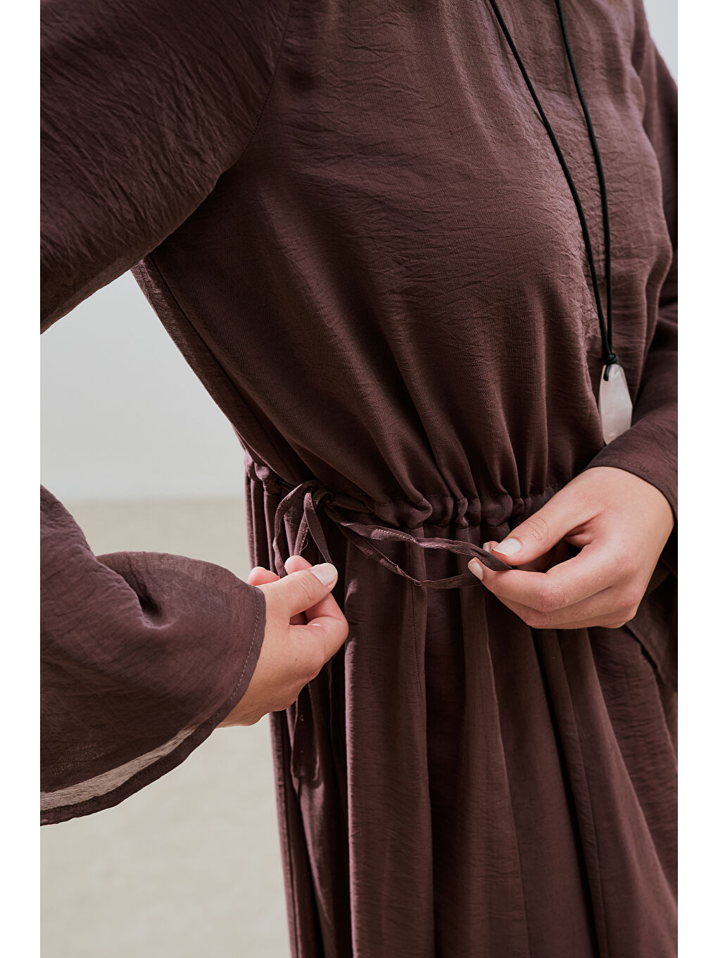 Uzun Beli Ayarlamalı Elbise Bordo-5