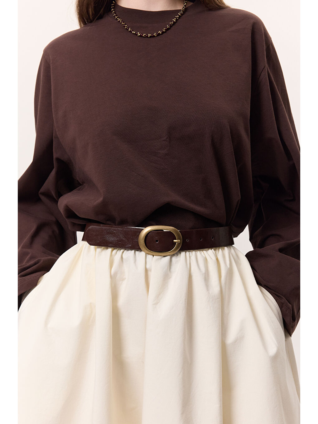 Antik Tokalı Oval Deri Kemer Kahverengi-2