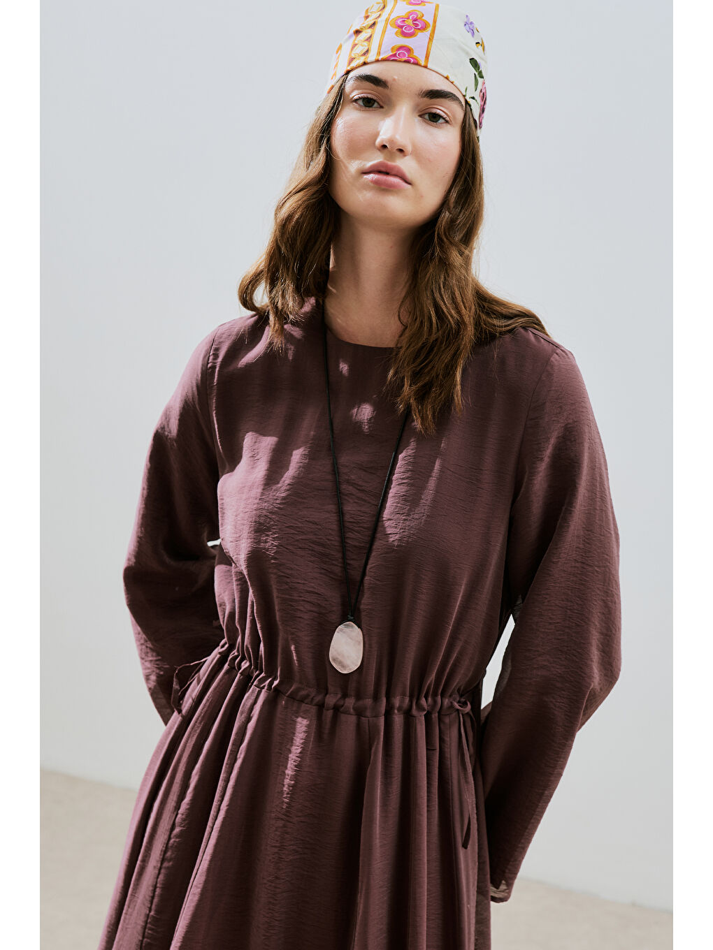 Uzun Beli Ayarlamalı Elbise Bordo-6