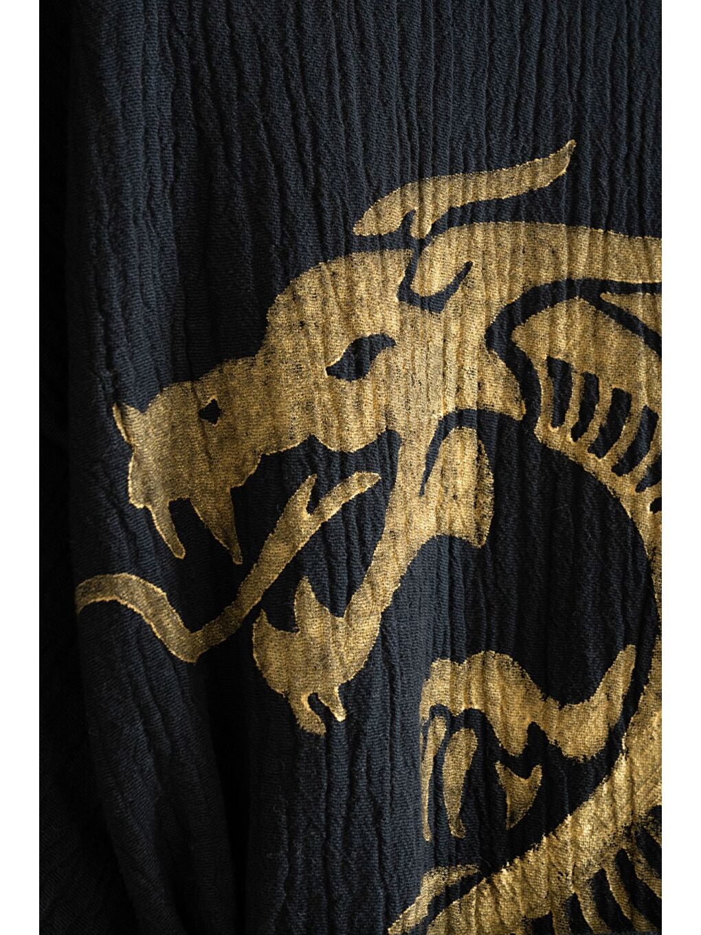 Siyah Organik %100 Pamuk Kimono Yaka Sabalık Bornoz Plaj Elbisesi - Viserion - SARI - L/XL SARI/L/XL-4