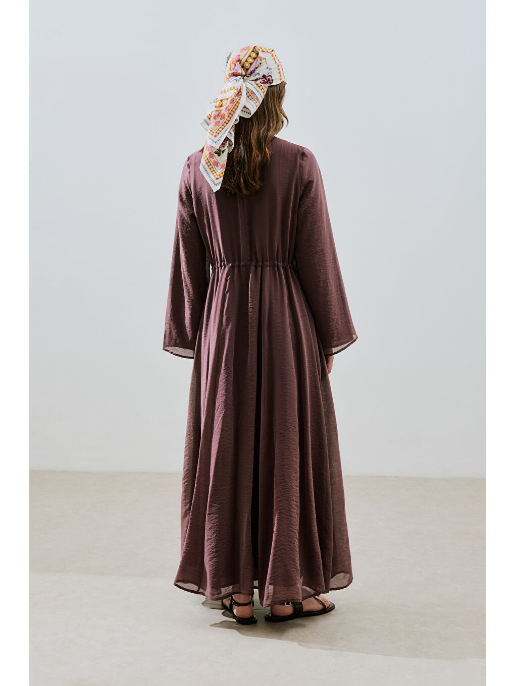 Uzun Beli Ayarlamalı Elbise Bordo-7