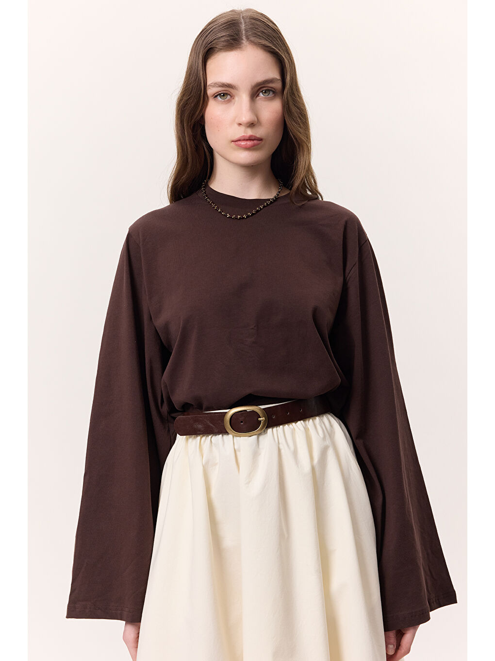 Antik Tokalı Oval Deri Kemer Kahverengi-3