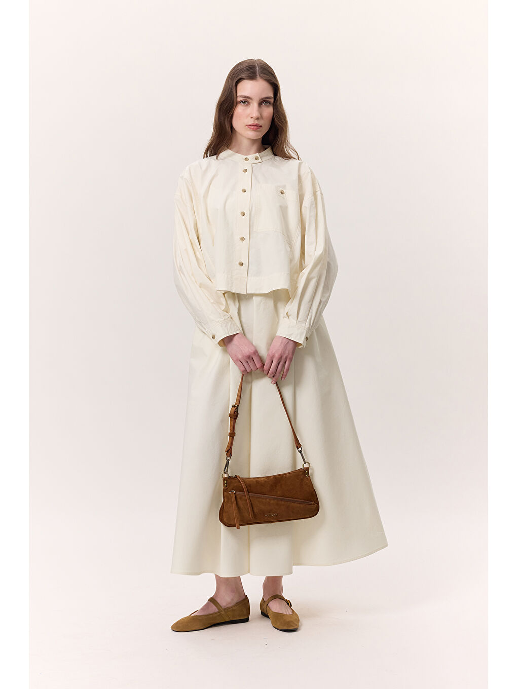 Ekru Geniş Cep Detaylı Kısa Gömlek Tereyağı-5