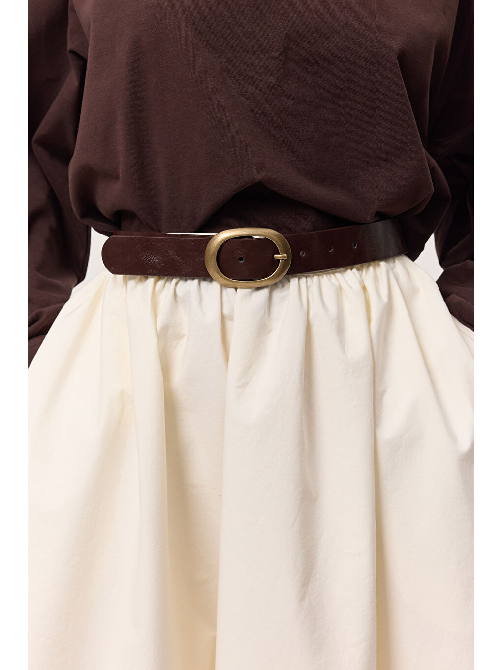 Antik Tokalı Oval Deri Kemer Kahverengi-4