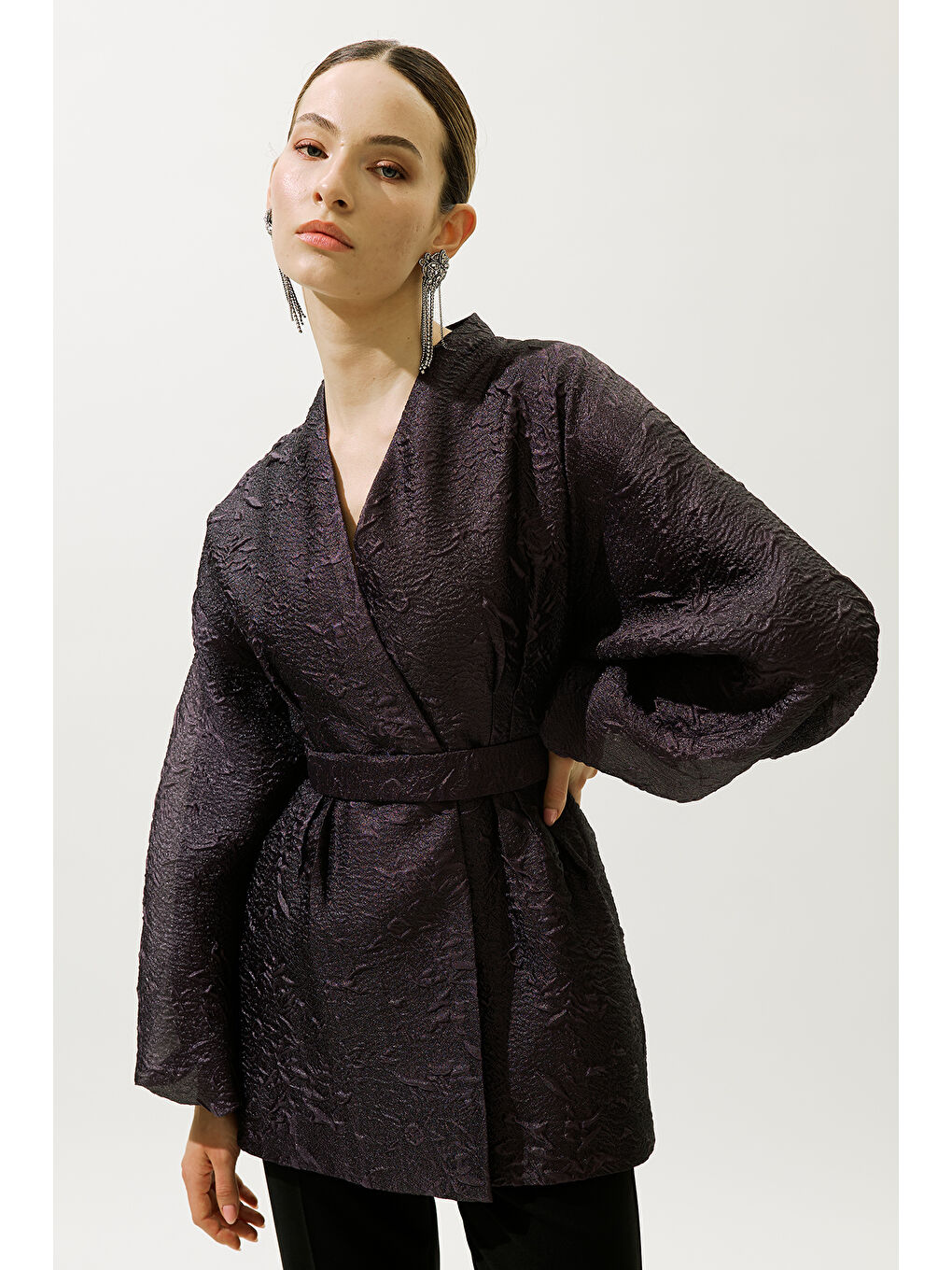 Jakar Organze Kimono Mor-1
