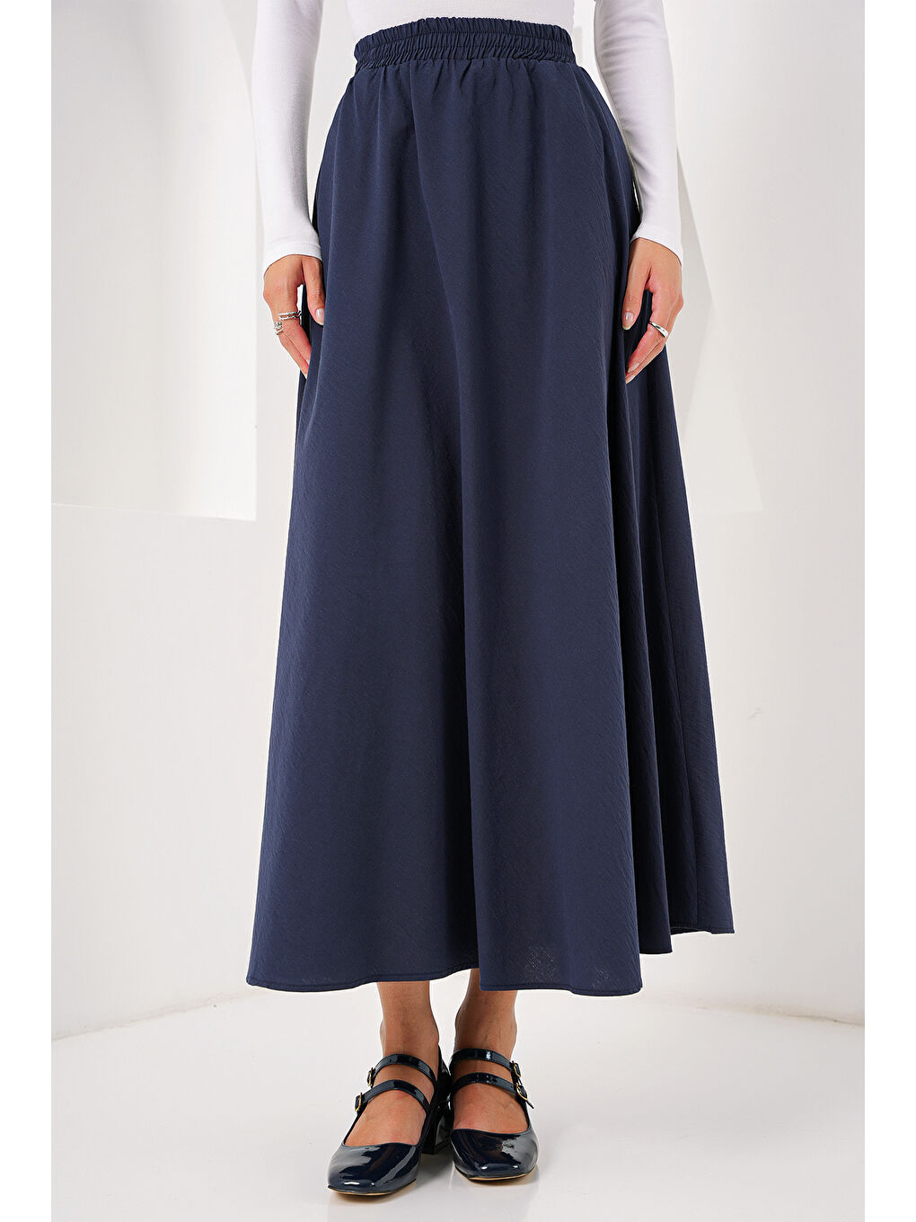 Kadın Cep Detaylı Uzun Etek 8024 - Lacivert-1