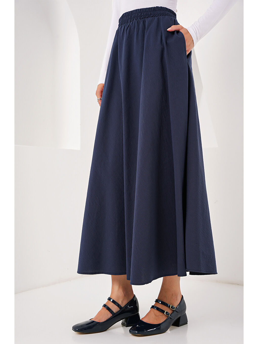 Kadın Cep Detaylı Uzun Etek 8024 - Lacivert-2
