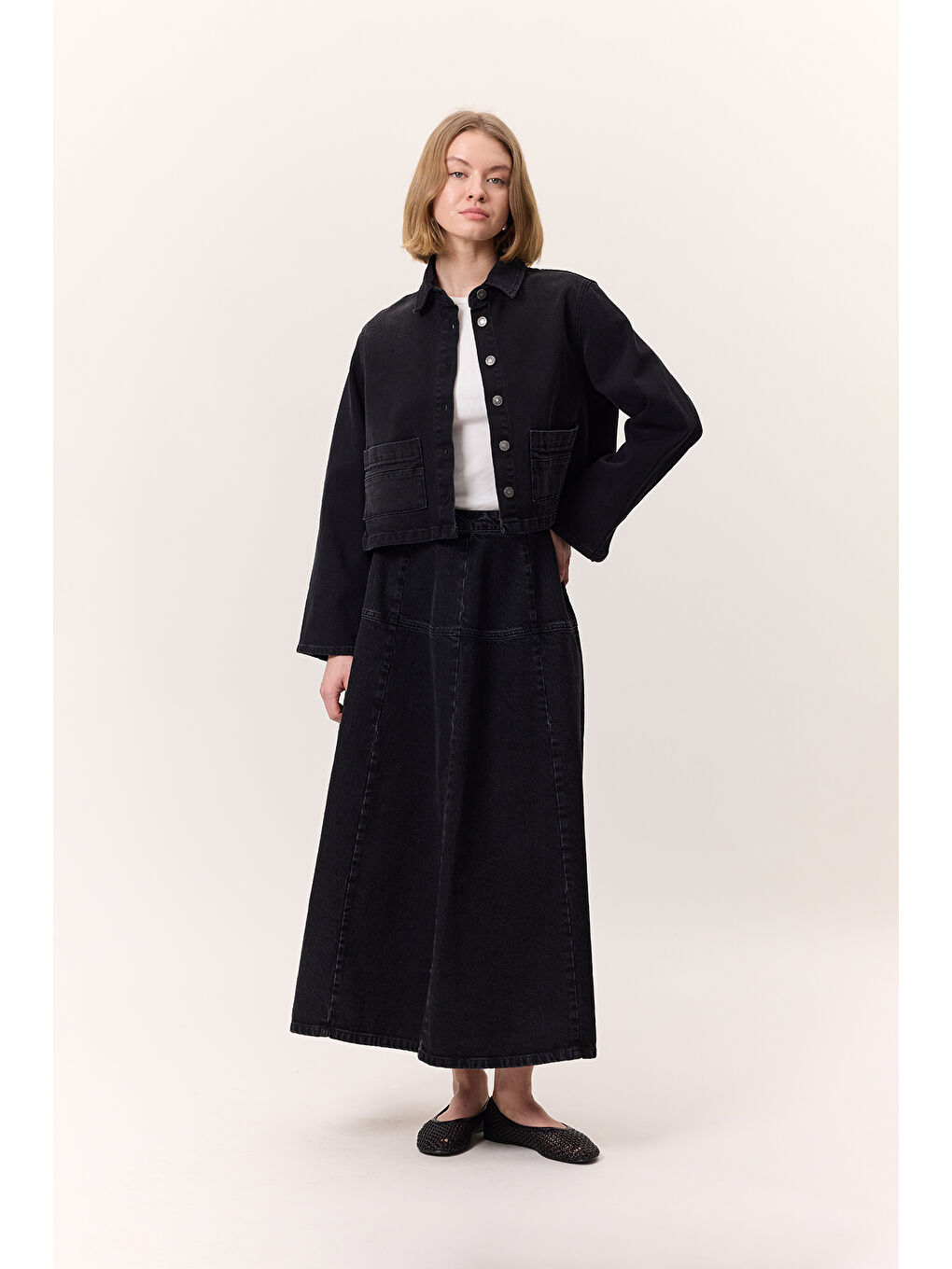 Kısa Denim Gömlek Ceket Siyah-1