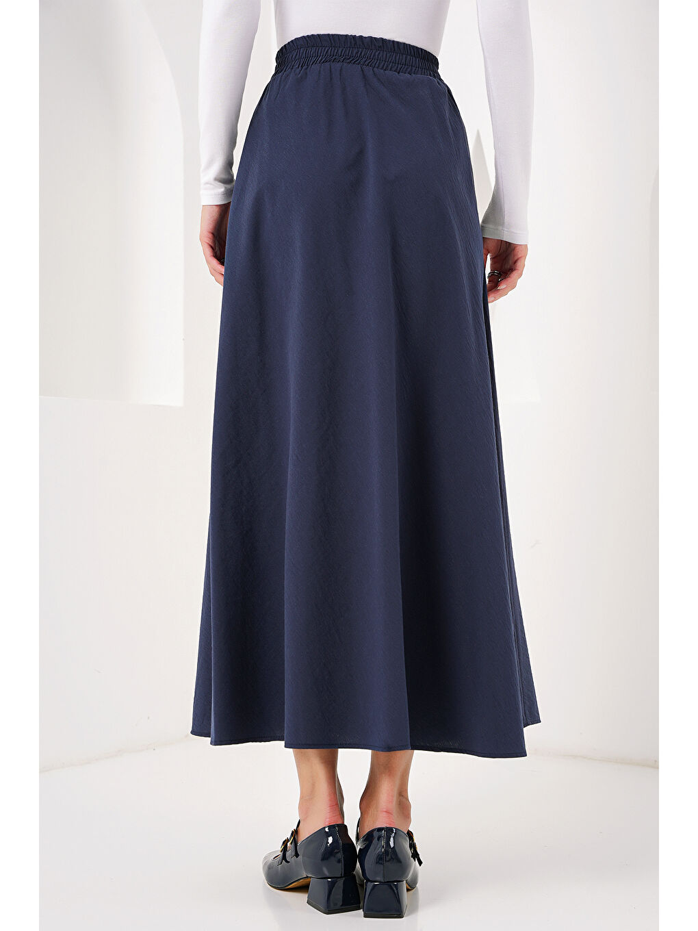 Kadın Cep Detaylı Uzun Etek 8024 - Lacivert-3
