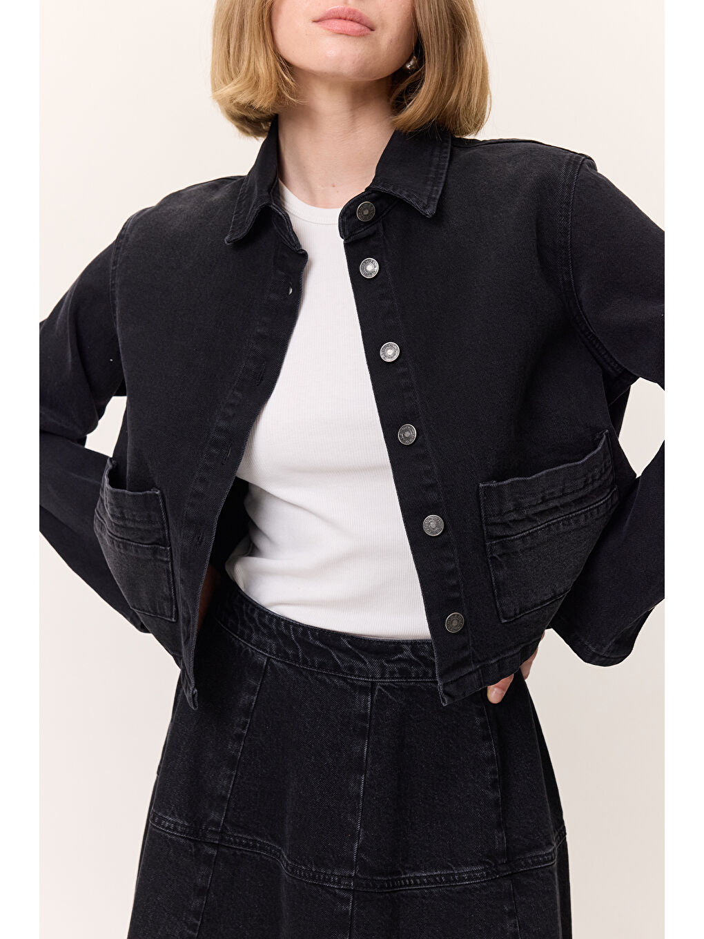 Kısa Denim Gömlek Ceket Siyah-2