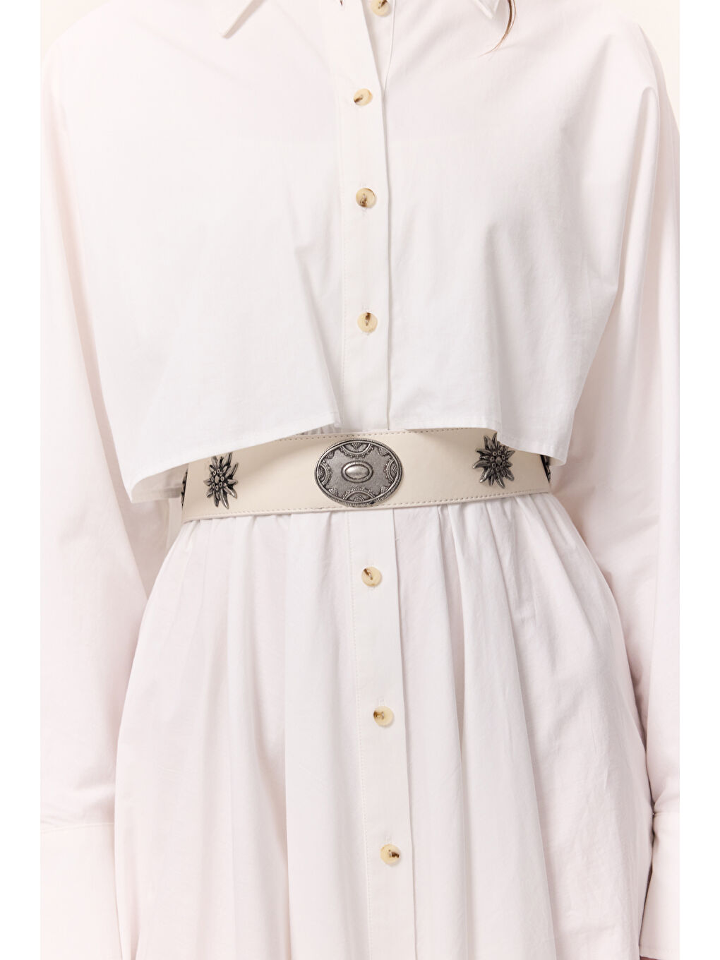 Desen Tokalı Korse Kemer Ekru