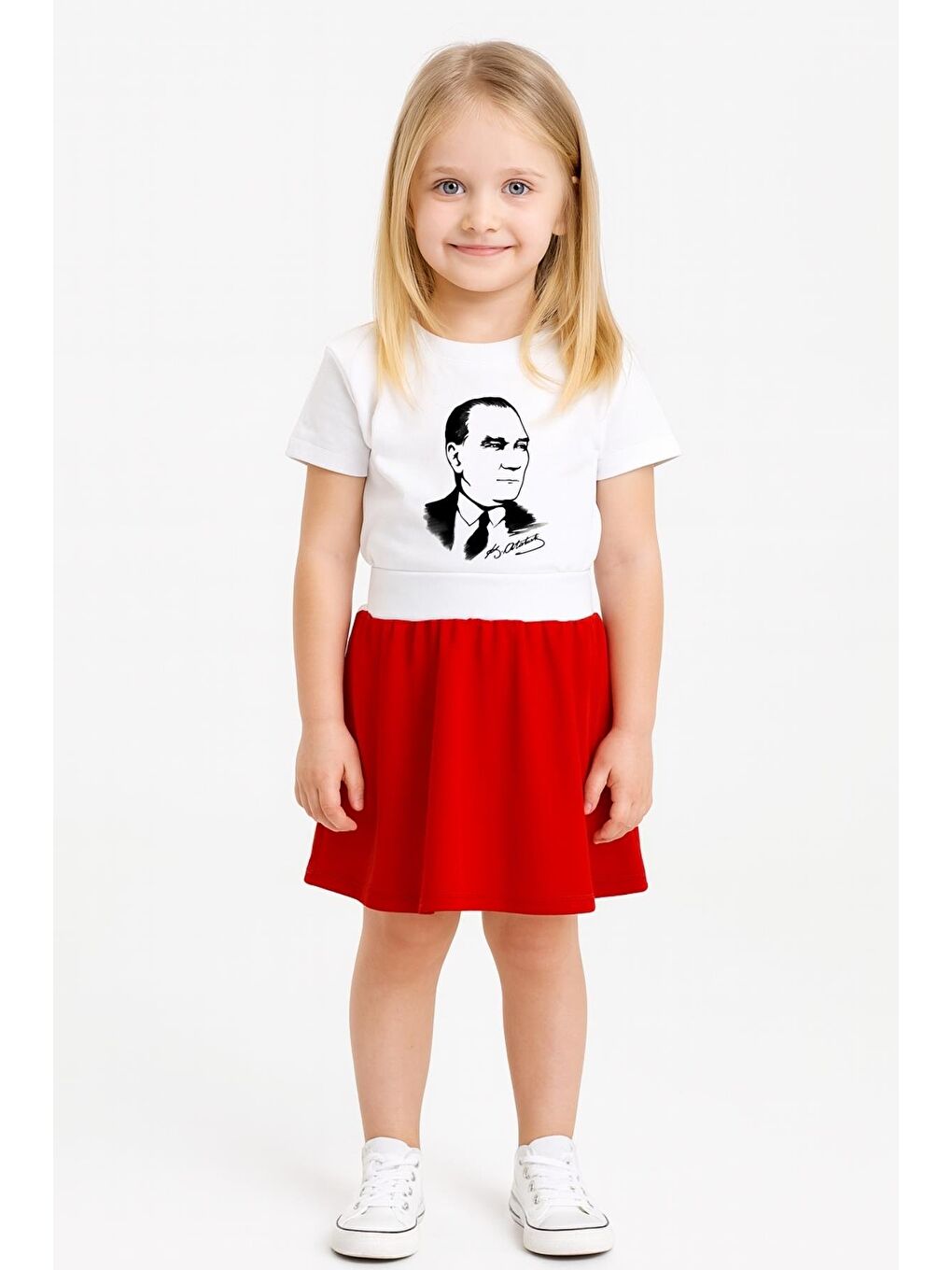 Unisex Çocuk Atatürk Baskılı Kısa Kollu Tişört - Beyaz-1