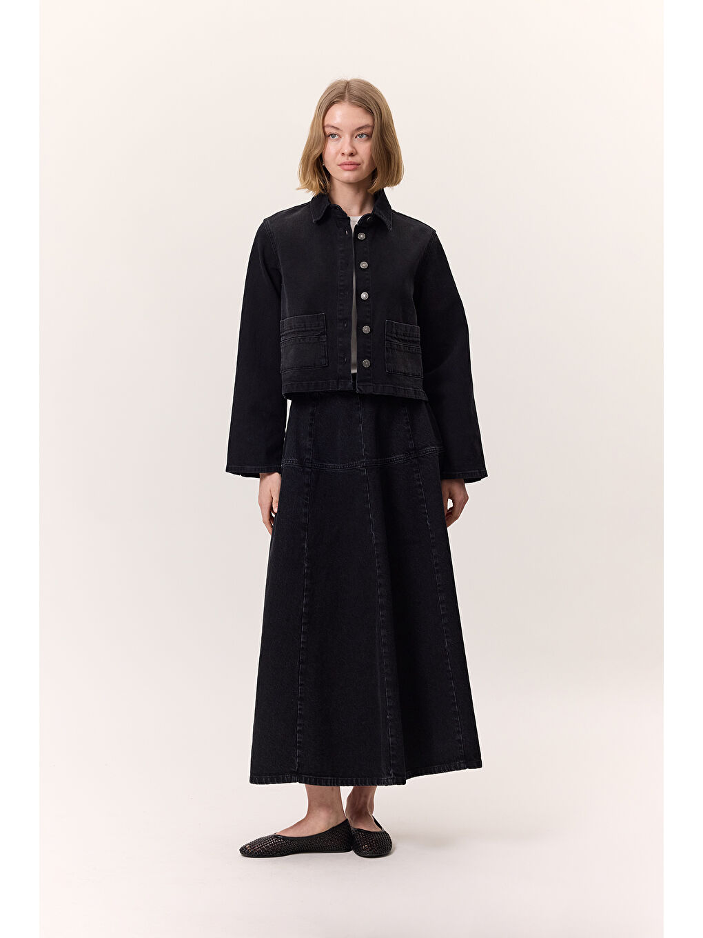 Kısa Denim Gömlek Ceket Siyah-3