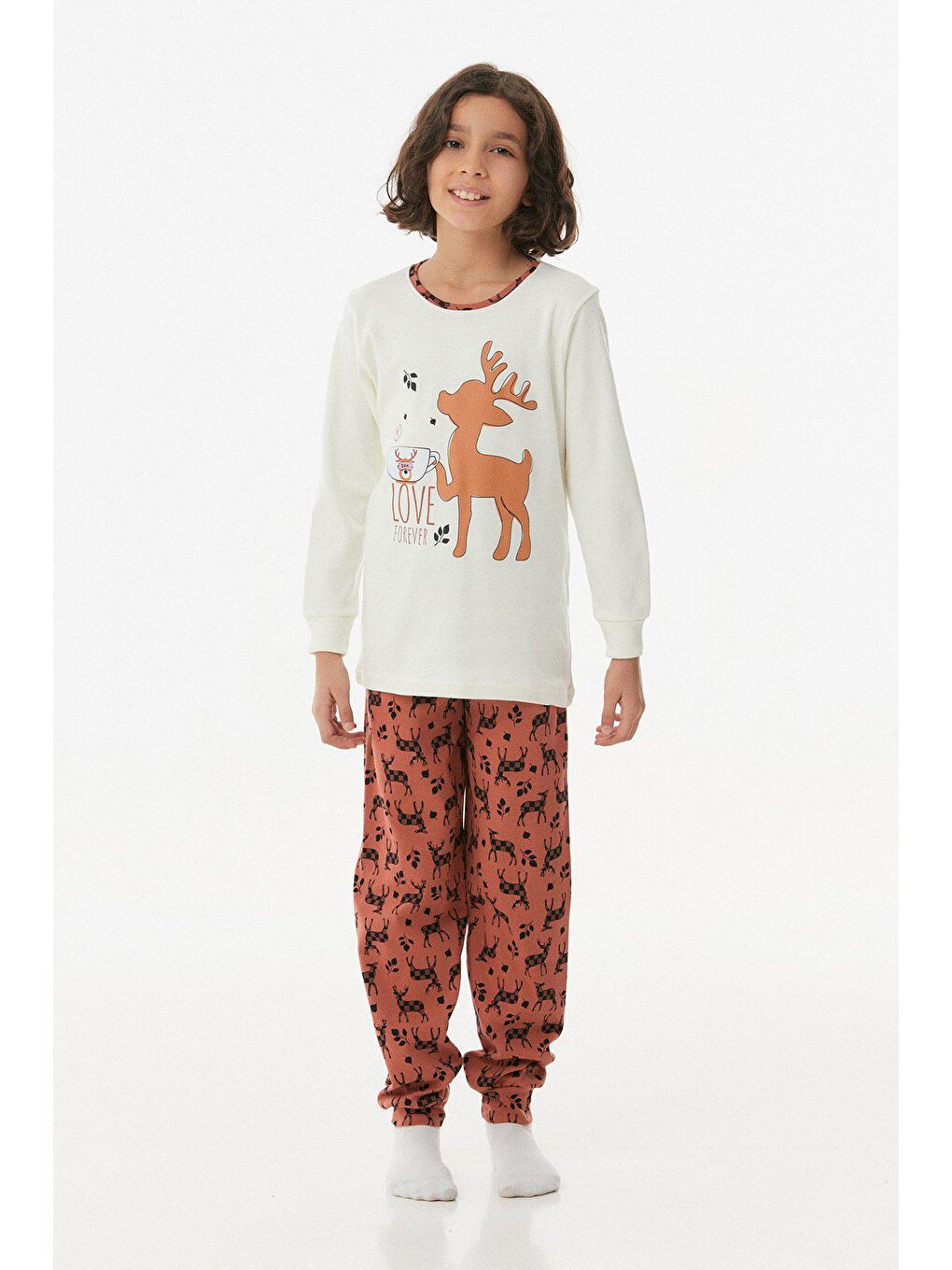 Ekru Geyik Baskılı Kız Çocuk Takım