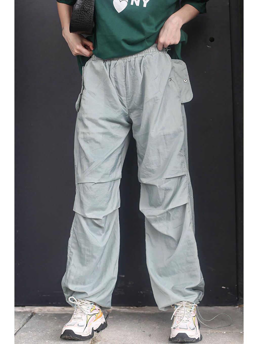 Mint Yeşili Paraşüt Jogger Kadın Pantolon Mg1726-1