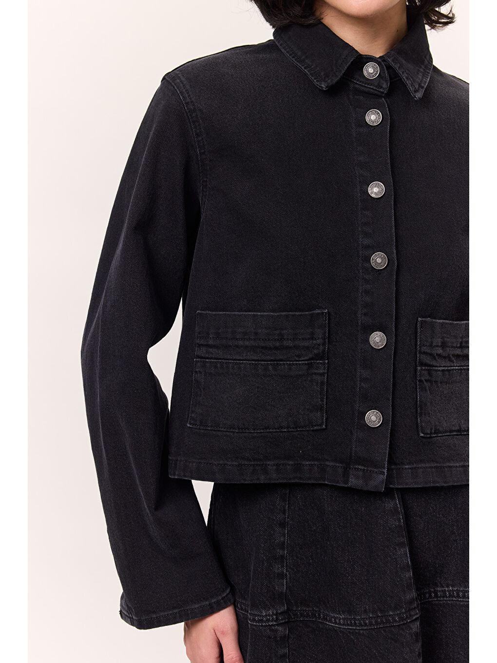 Kısa Denim Gömlek Ceket Siyah-5