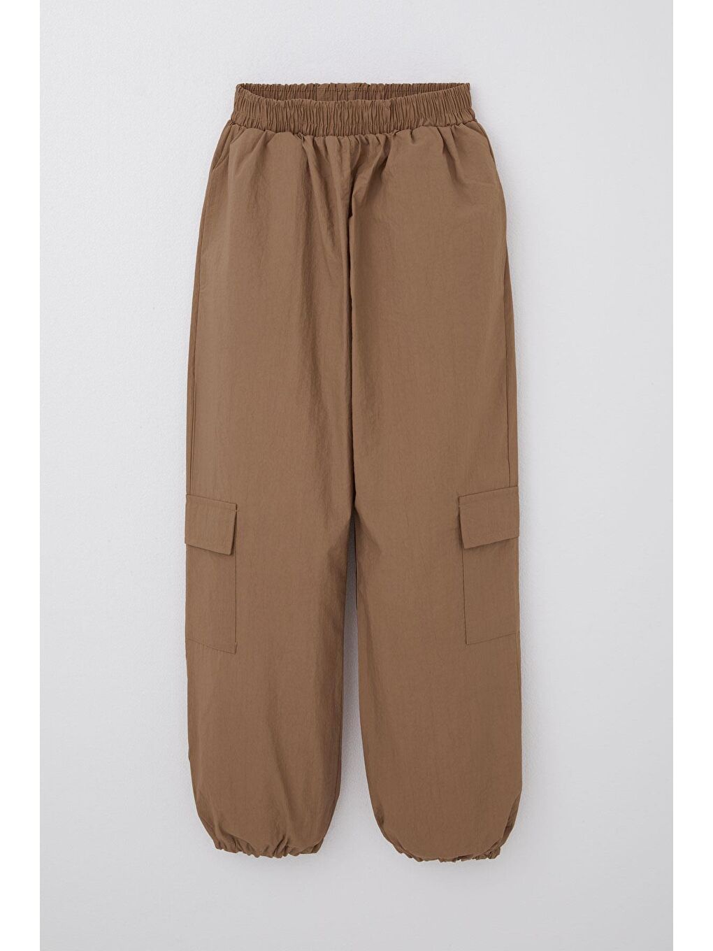 Kız Çocuk Paraşüt Jogger Paça Pantolon Kargo Cep Kahverengi (7-12 Yaş)-3