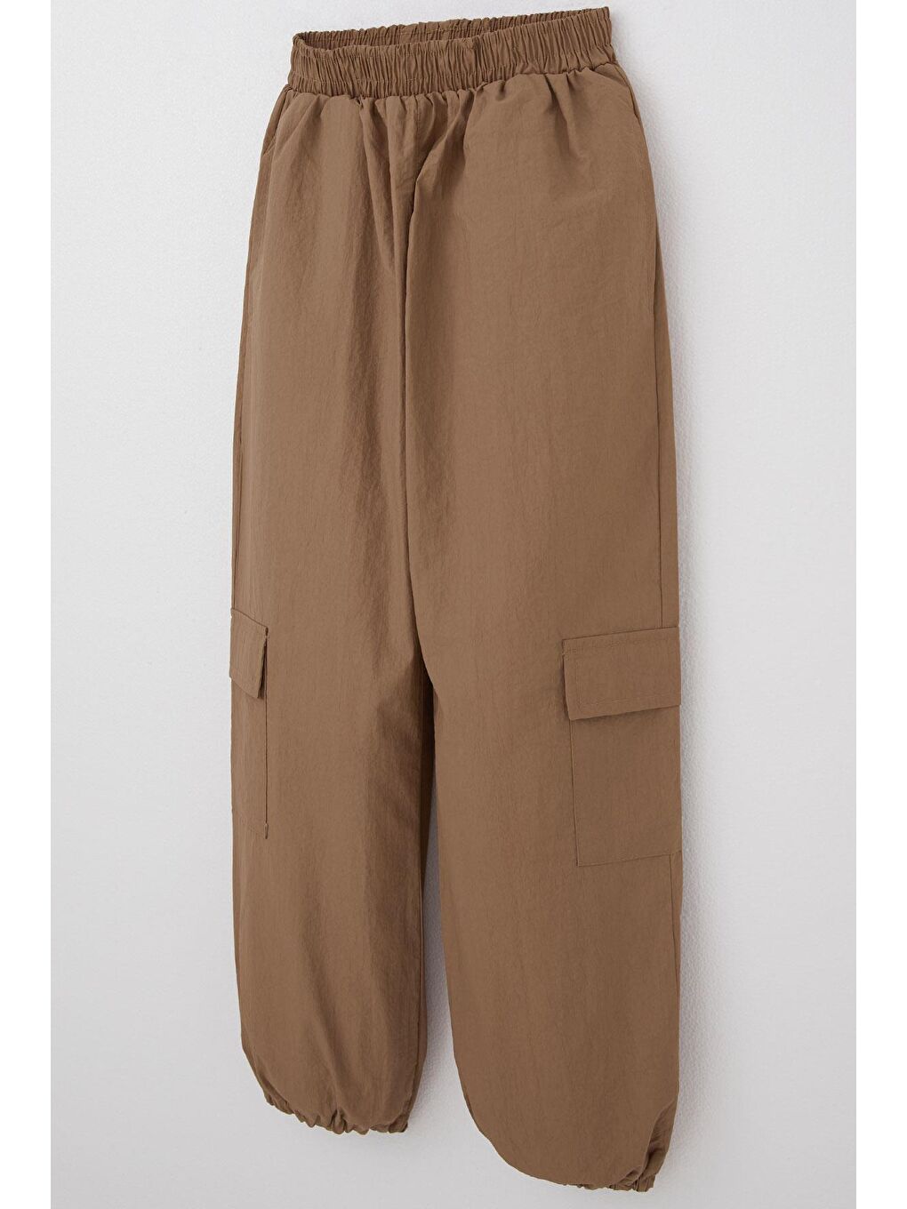 Kız Çocuk Paraşüt Jogger Paça Pantolon Kargo Cep Kahverengi (7-12 Yaş)-5