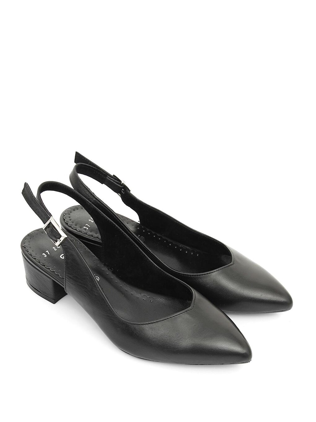 Siyah SİYAH  Hakiki Deri Sivri Burun Kısa Kalın Topuklu Arkası Açık Kadın Yazlık Ayakkabı 24173-1