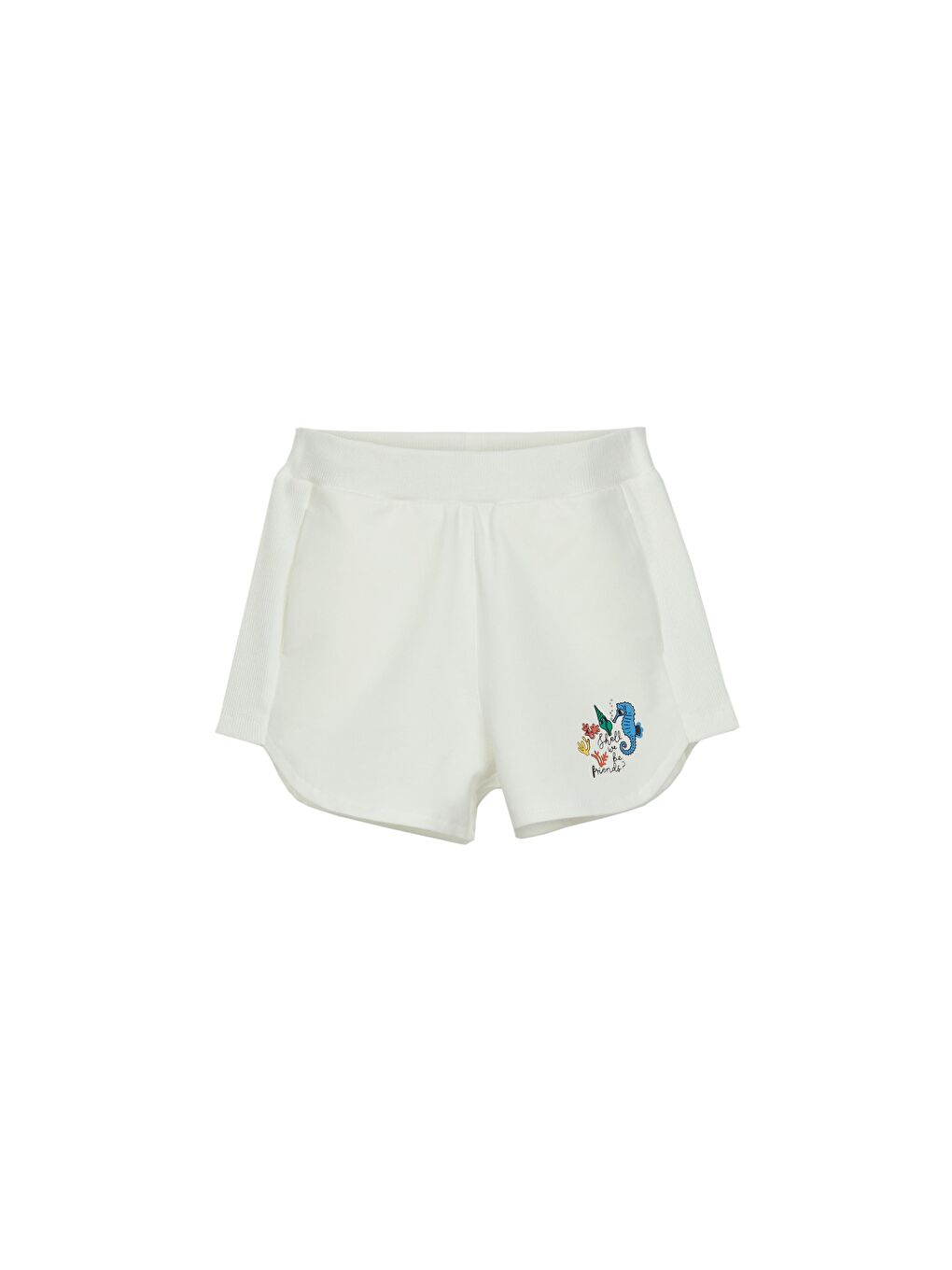 Ekru Kız Çocuk İki İplik Deniz Atı Baskılı Şort