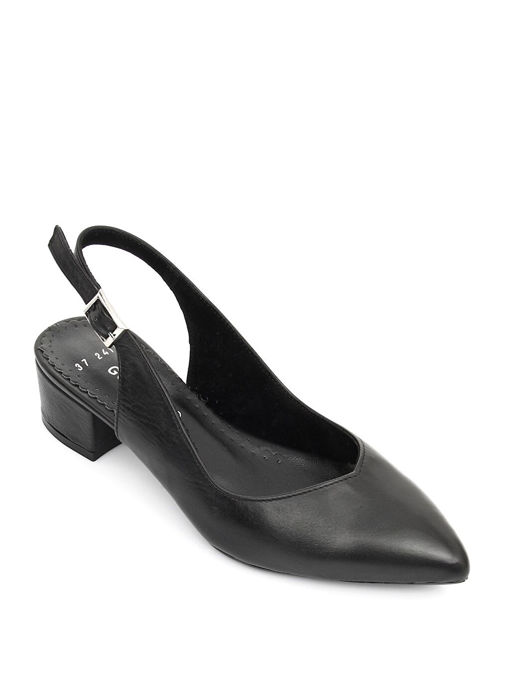Siyah SİYAH  Hakiki Deri Sivri Burun Kısa Kalın Topuklu Arkası Açık Kadın Yazlık Ayakkabı 24173-4