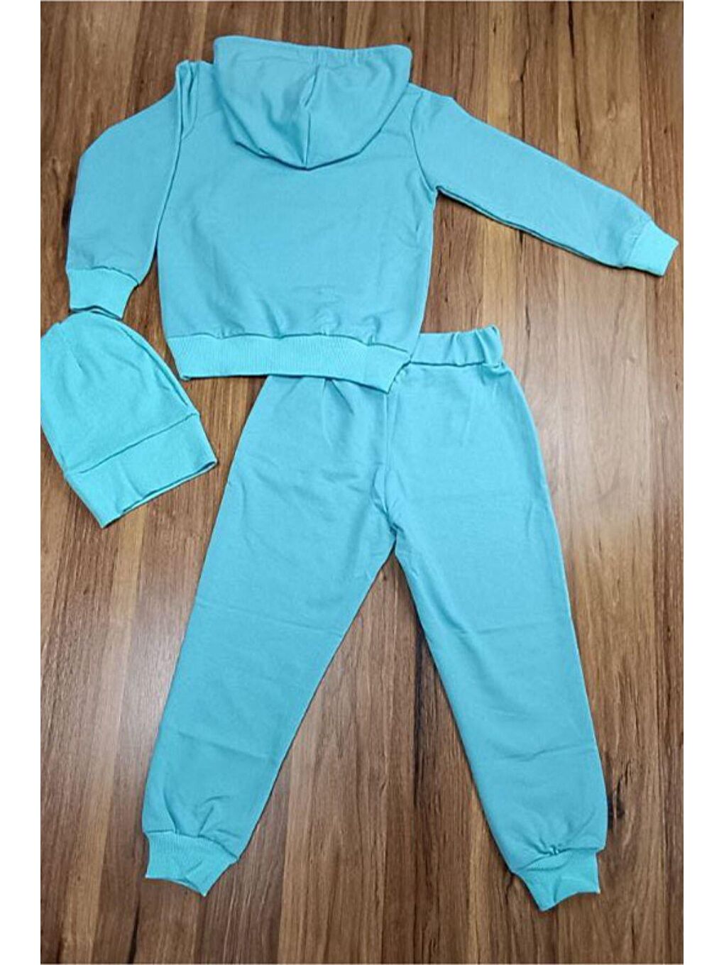Kız Çocuk Yazı Baskılı Kapşonlu ve Bereli  Açık Mavi Eşofman Takım-1