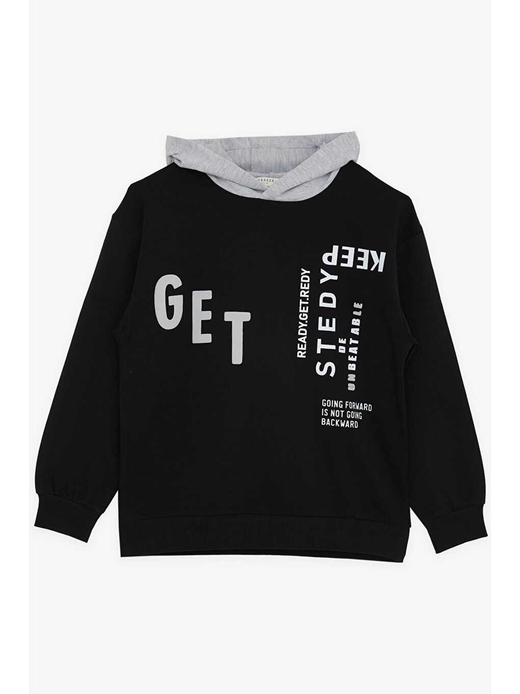 Erkek Çocuk Sweatshirt Kapüşonlu Yazı Baskılı Siyah (8-14 Yaş)