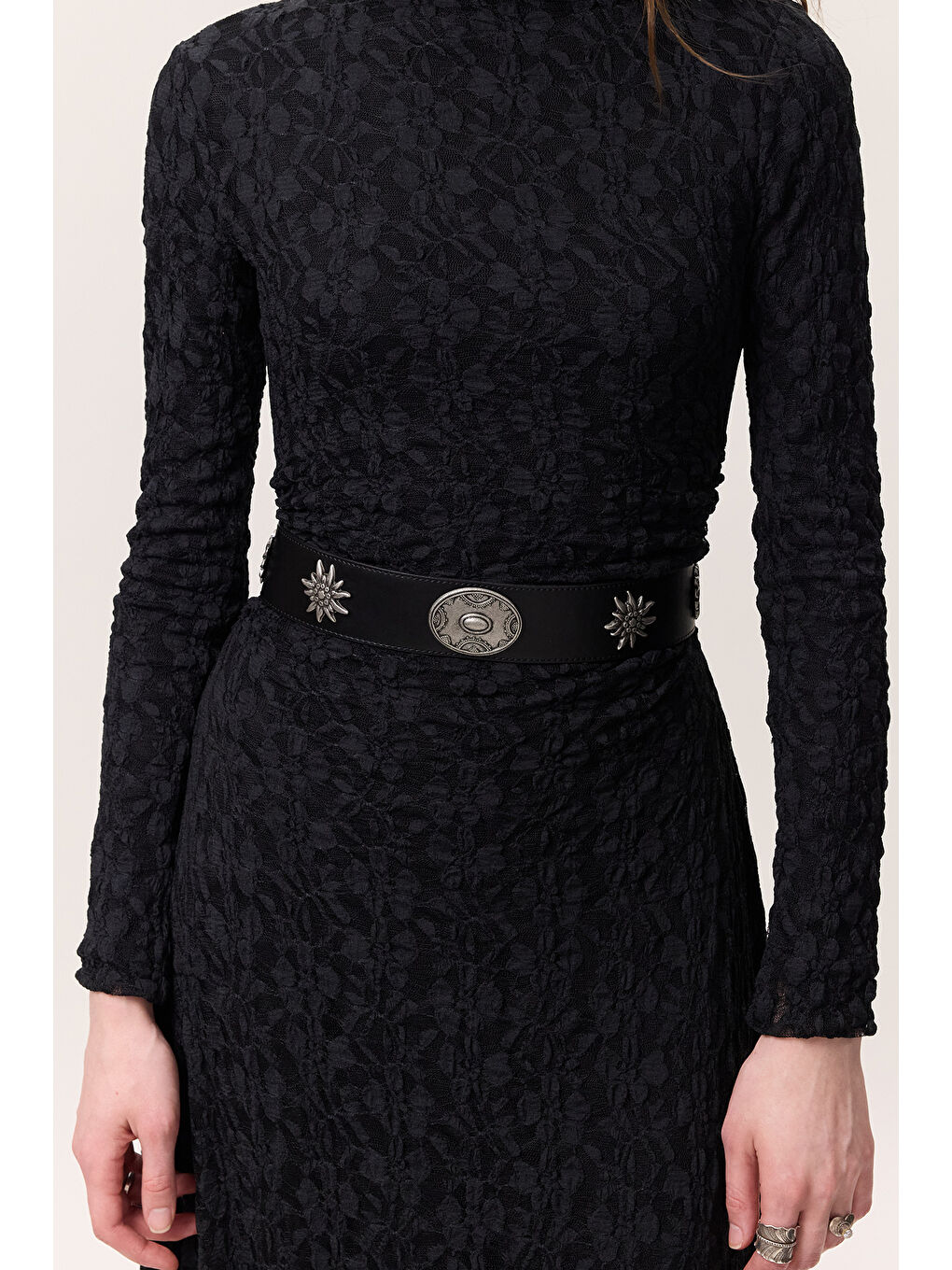 Desen Tokalı Korse Kemer Siyah-1