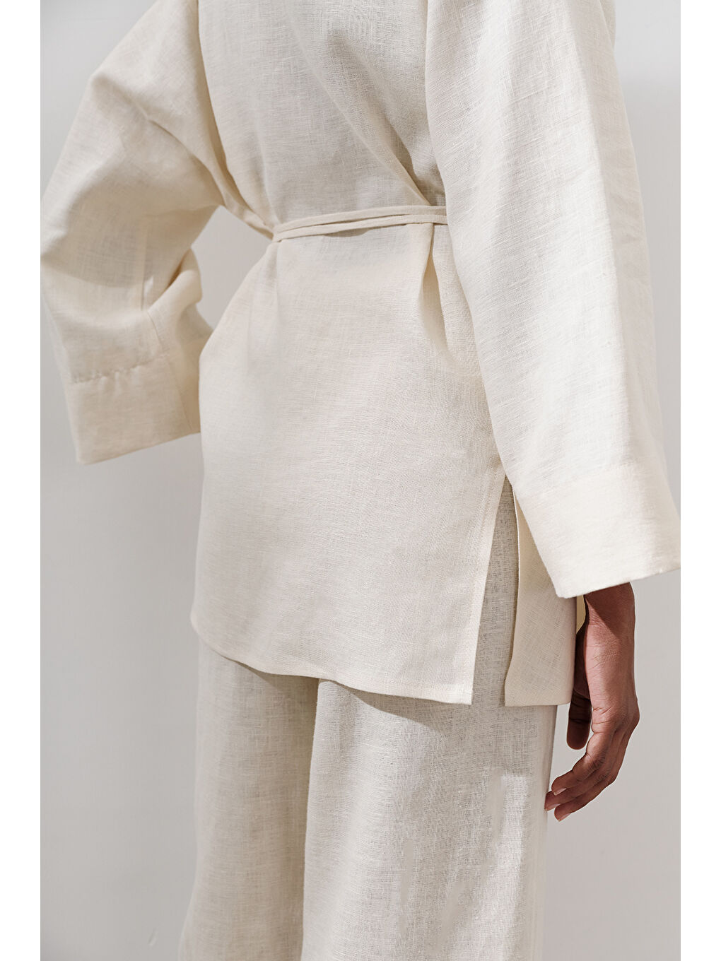Bej Keten Kruvaze Kapama Kimono Vanilya-2