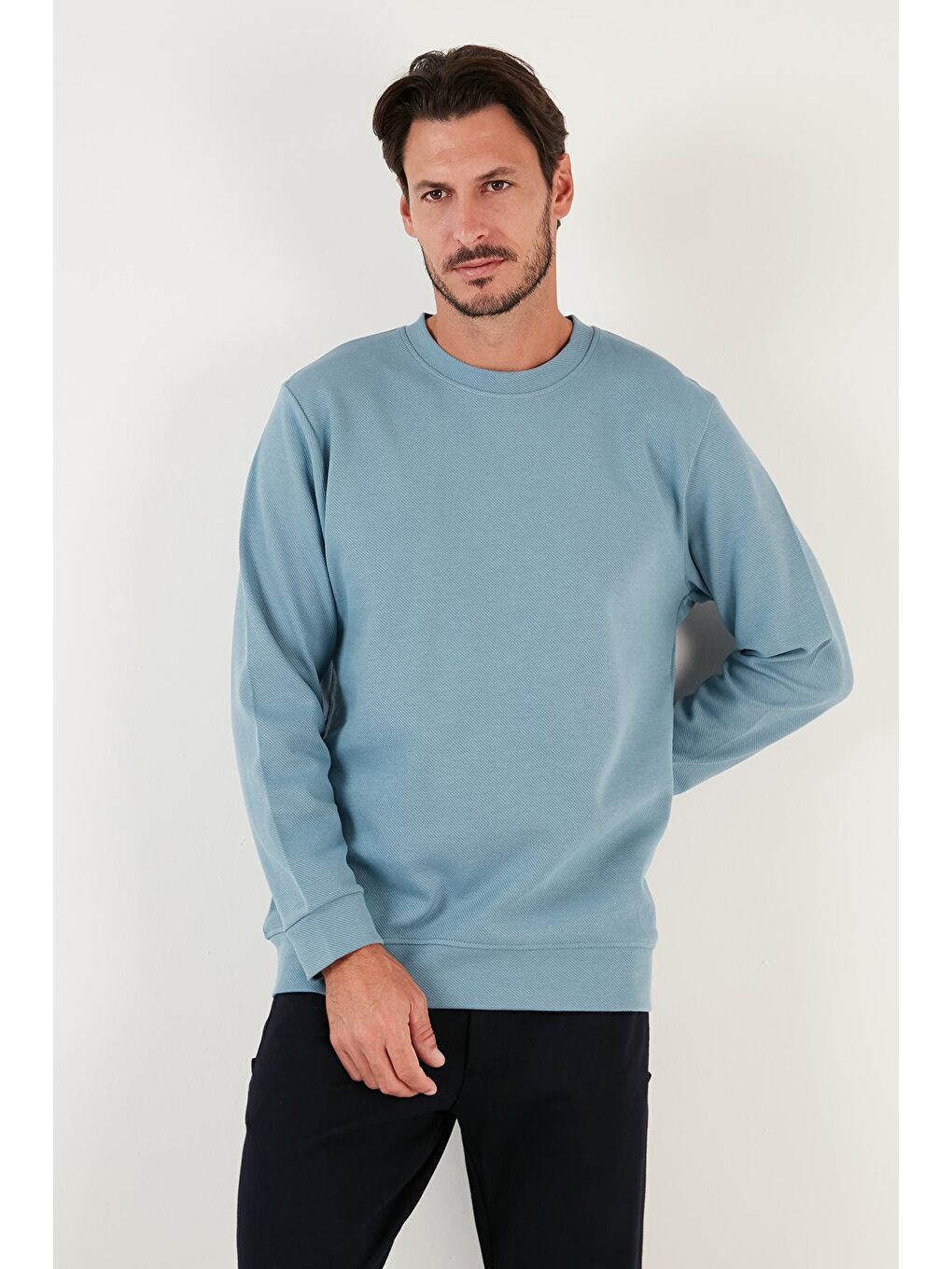 Buratti Mavi Pamuklu Bisiklet Yaka Regular Fit Basic Erkek Sweatshirt 5905521 - 1