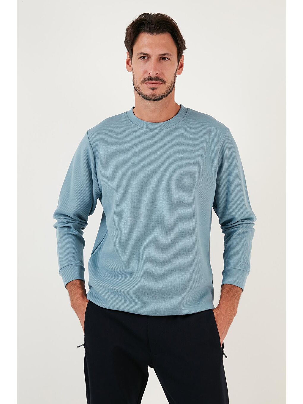 Buratti Mavi Pamuklu Bisiklet Yaka Regular Fit Basic Erkek Sweatshirt 5905521 - 2