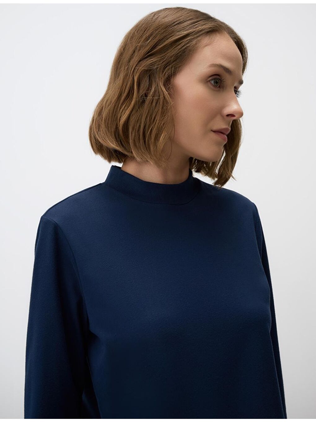 Lacivert Balıkçı Yaka Uzun Kollu Örme Sweatshirt-4