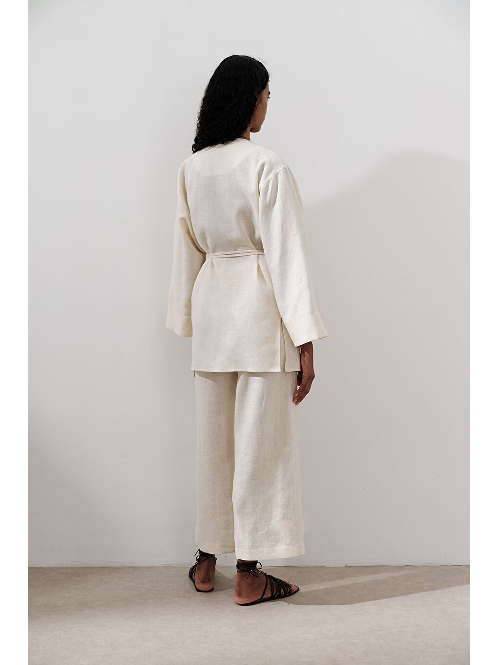 Bej Keten Kruvaze Kapama Kimono Vanilya-3