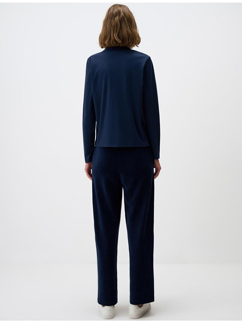 Lacivert Balıkçı Yaka Uzun Kollu Örme Sweatshirt-5