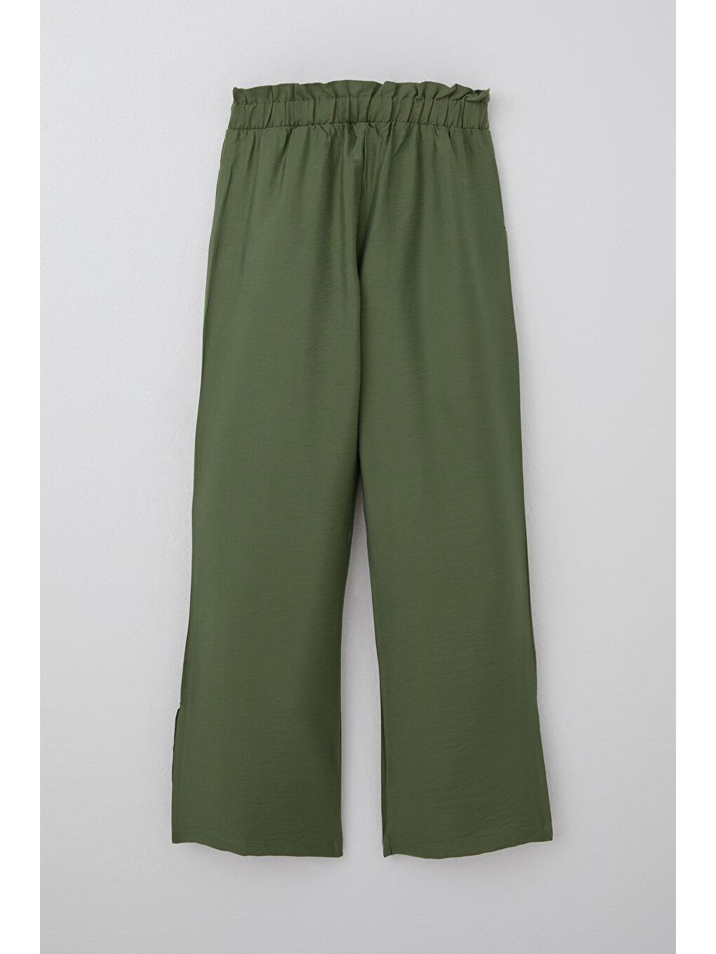 Kız Çocuk Pantolon Cepli Paçası Yırtmaçlı Haki Yeşil (8-14 Yaş)-1