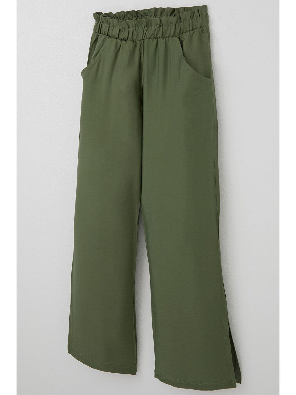 Kız Çocuk Pantolon Cepli Paçası Yırtmaçlı Haki Yeşil (8-14 Yaş)-2