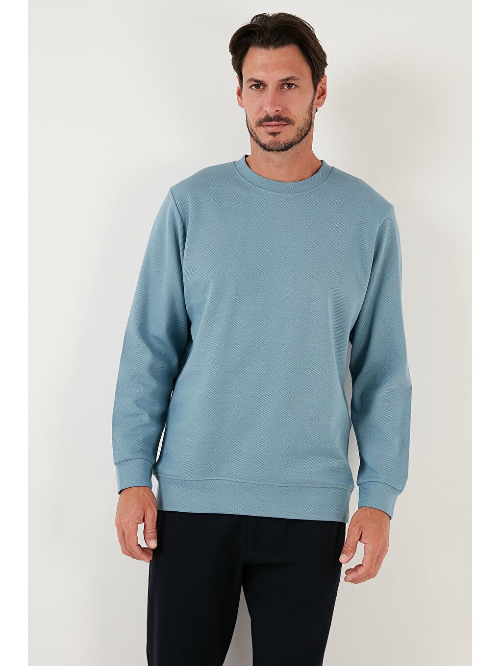 Buratti Mavi Pamuklu Bisiklet Yaka Regular Fit Basic Erkek Sweatshirt 5905521 - 3