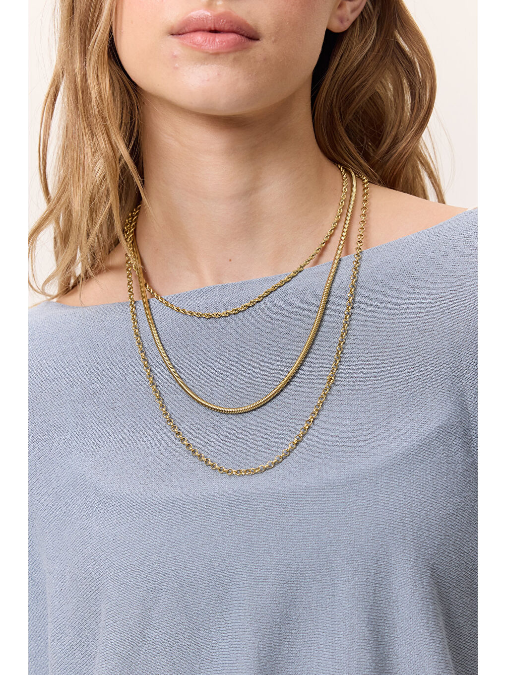 Sarı 3'Lü Zincir Kolye Gold