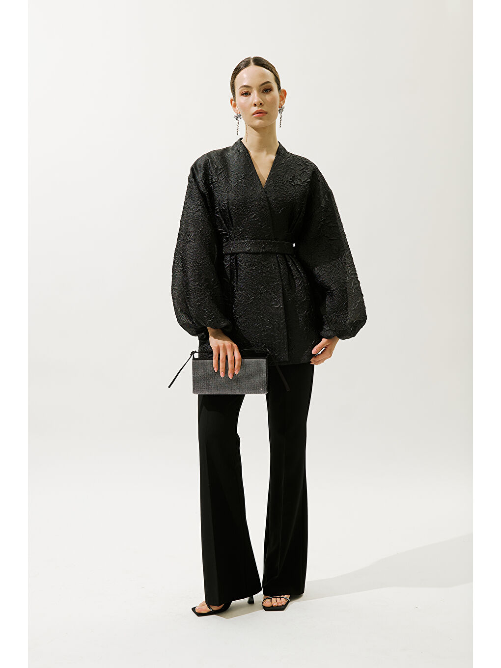 Jakar Organze Kimono Siyah-3