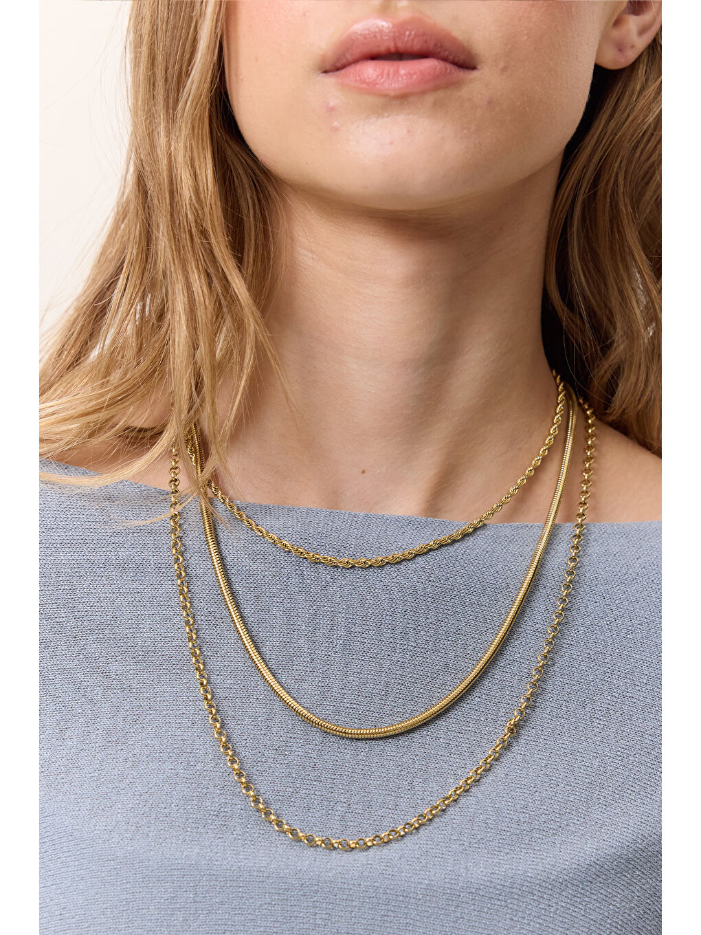 Sarı 3'Lü Zincir Kolye Gold-1