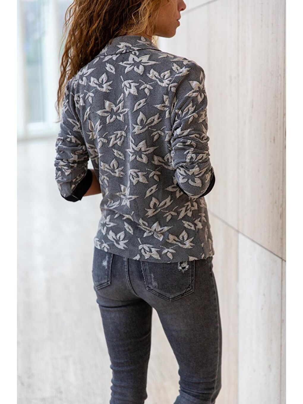 Kadın Antrasit Kendinden Dokulu Çift Taraflı Ceket Hırka GK-BST2800-1
