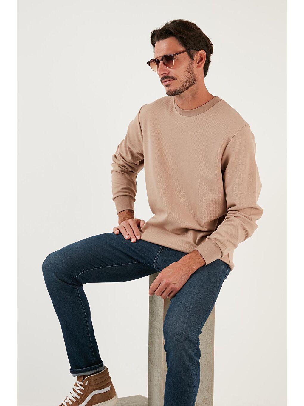 Buratti Vizon Pamuklu Bisiklet Yaka Regular Fit Basic Erkek Sweatshirt 5905521