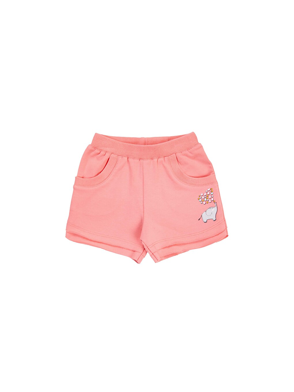 Pembe Somon Kız Çocuk İki İplik Fil Baskılı Şort